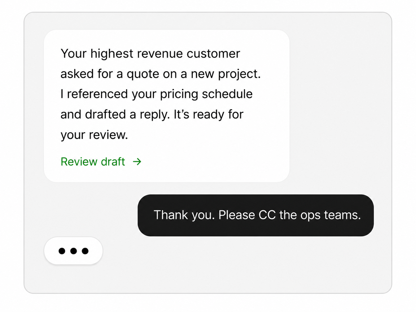 Mocked AI copilot chat interface