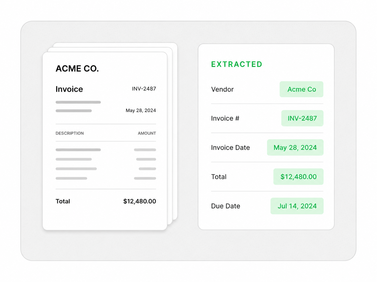 Mocked document extraction interface